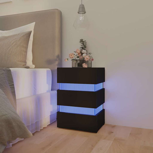 Table de chevet LED noire 45x35x67 cm matériau à base de bois