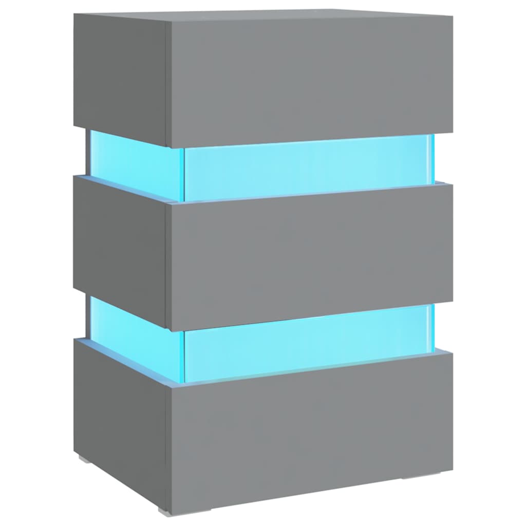 Table de chevet LED grise 45x35x67 cm en bois