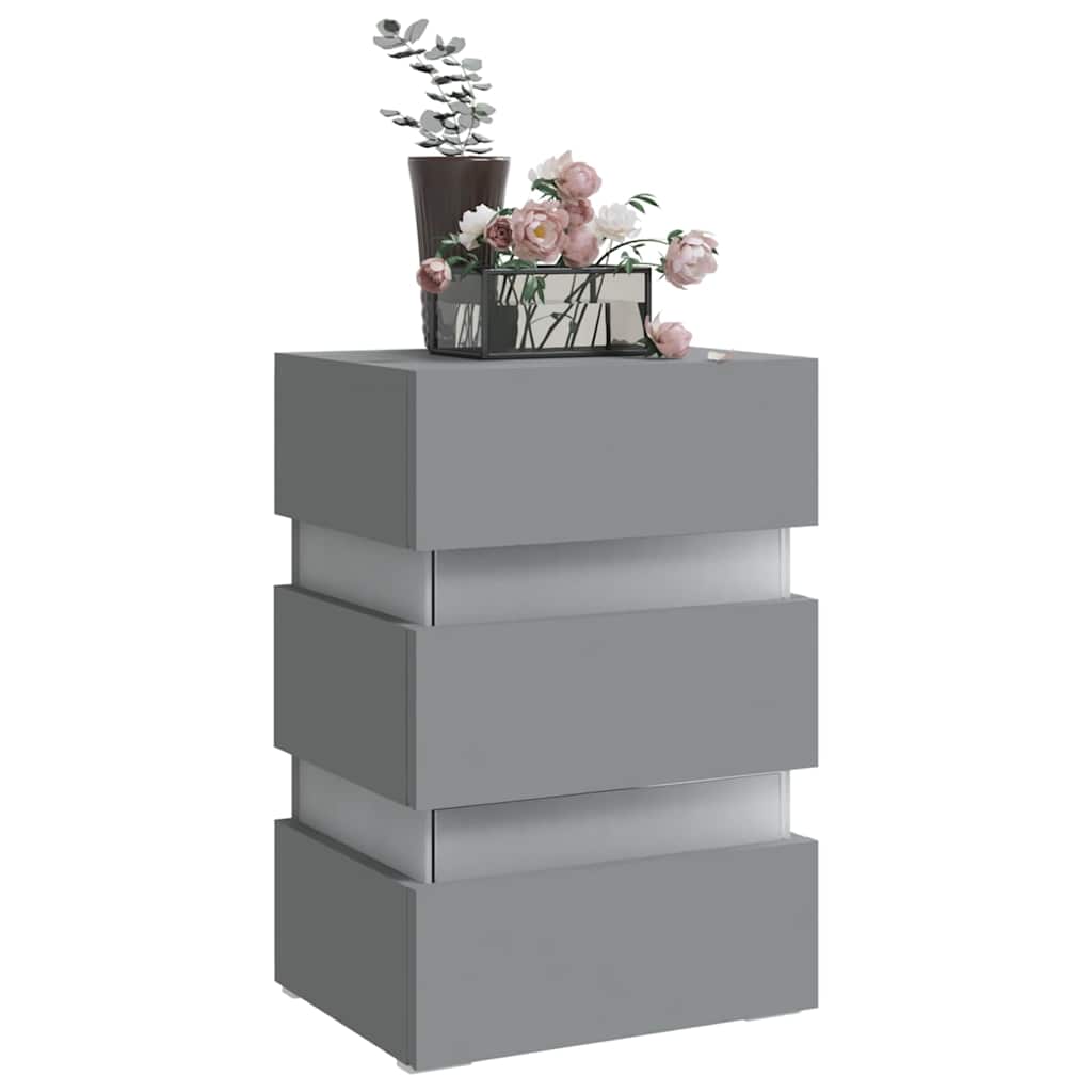 Table de chevet LED grise 45x35x67 cm en bois