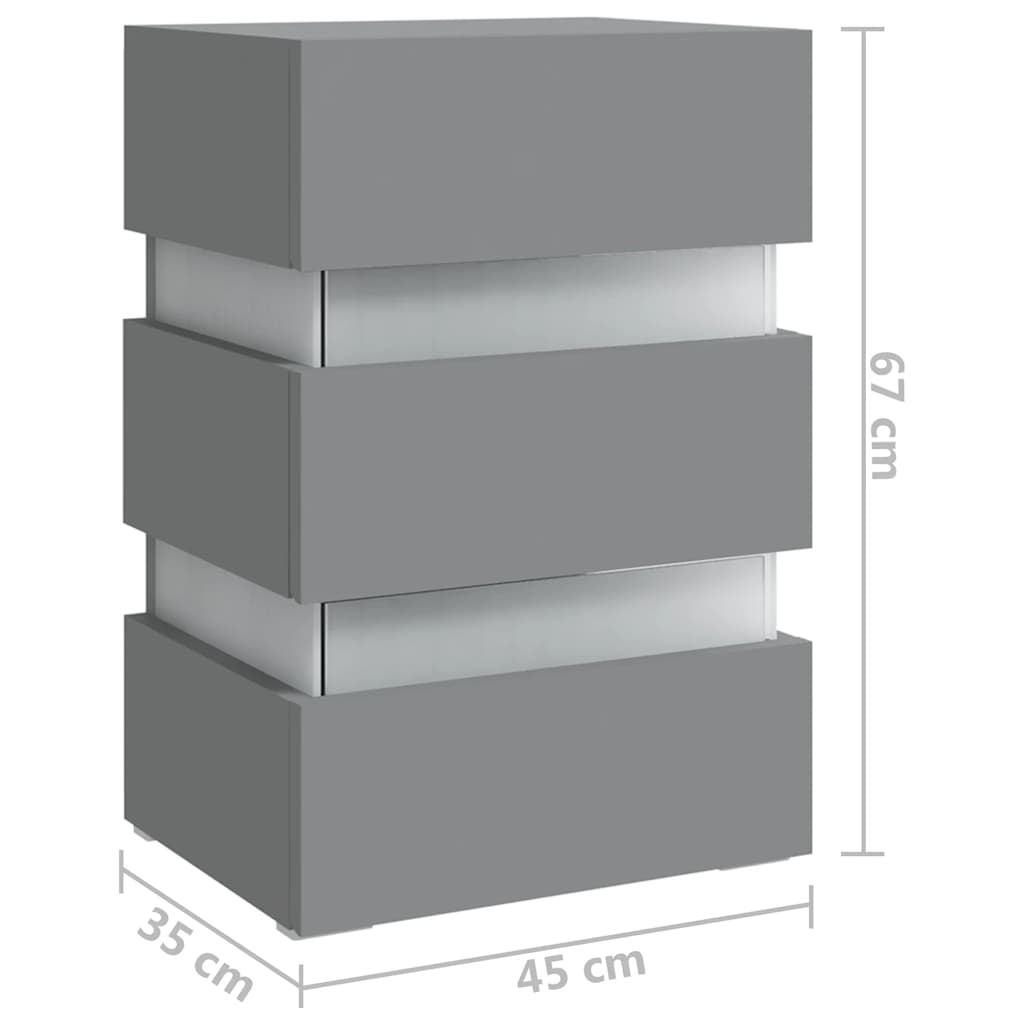Table de chevet LED grise 45x35x67 cm en bois