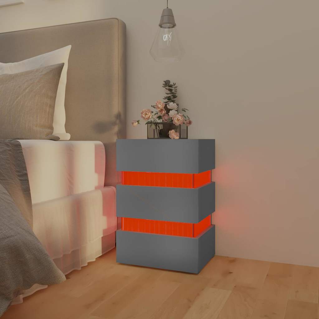 Table de chevet LED grise 45x35x67 cm en bois