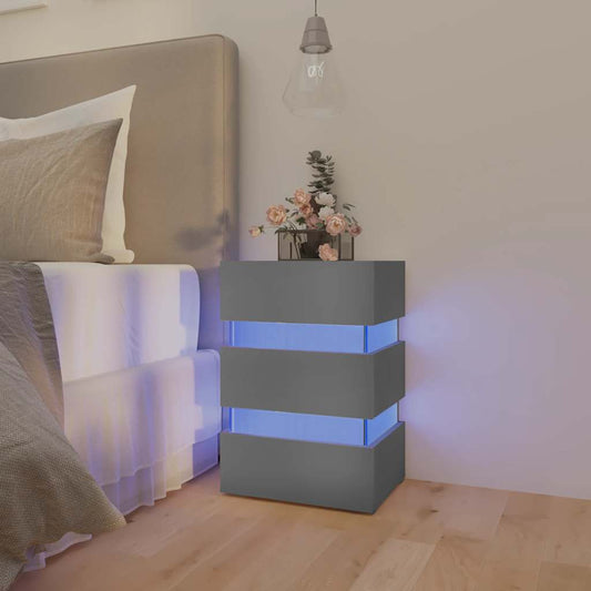 Table de chevet LED grise 45x35x67 cm en bois
