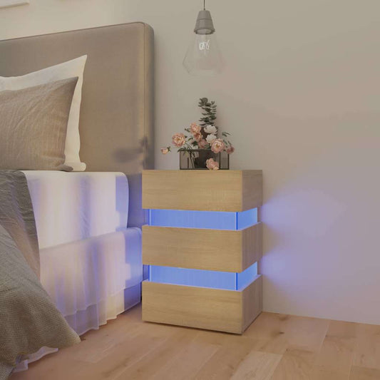 Table de chevet LED en chêne Sonoma 45x35x67 cm, matériau à base de bois