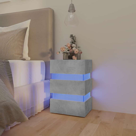 Table de chevet LED gris béton 45x35x67 cm matériau à base de bois