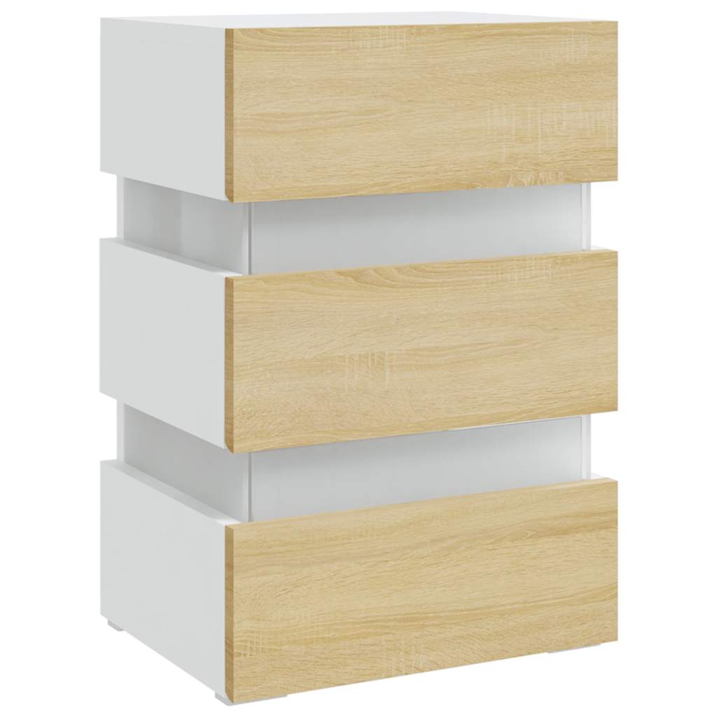 Table de chevet LED blanche et chêne Sonoma 45x35x67 cm matériau bois