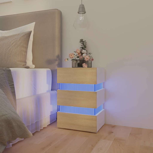 Table de chevet LED blanche et chêne Sonoma 45x35x67 cm matériau bois