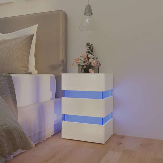 Table de chevet LED blanc brillant 45x35x67 cm matériau à base de bois
