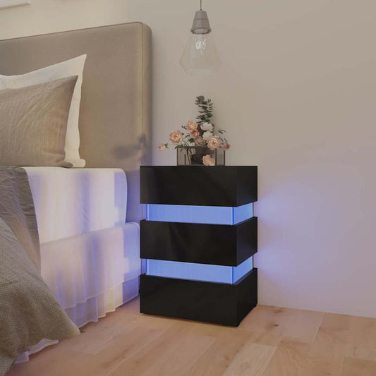 Table de chevet LED noir brillant 45x35x67 cm matériau à base de bois