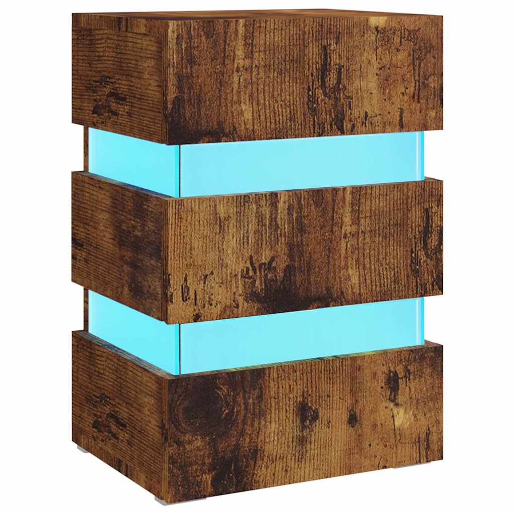Table de chevet LED en chêne fumé 45x35x67 cm matériau bois