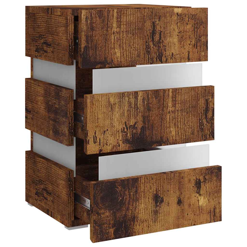 Table de chevet LED en chêne fumé 45x35x67 cm matériau bois