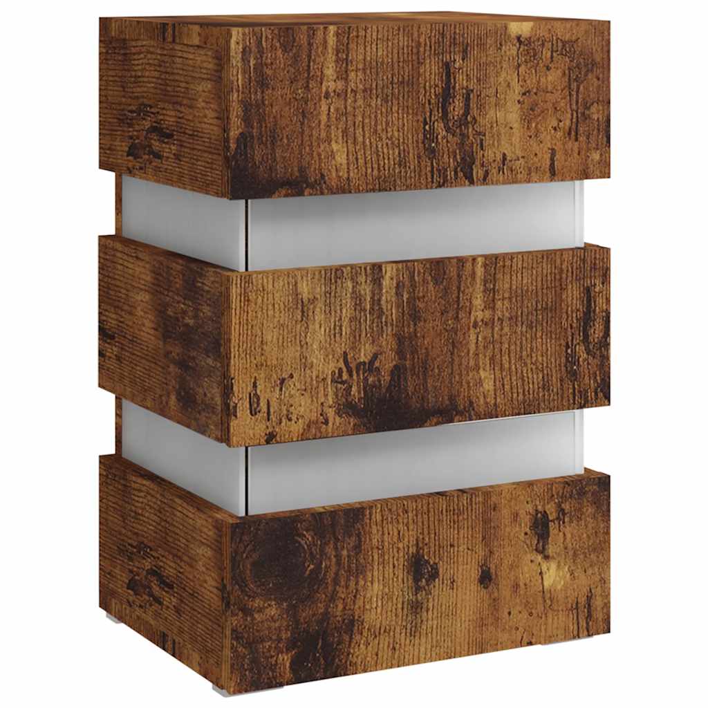 Table de chevet LED en chêne fumé 45x35x67 cm matériau bois