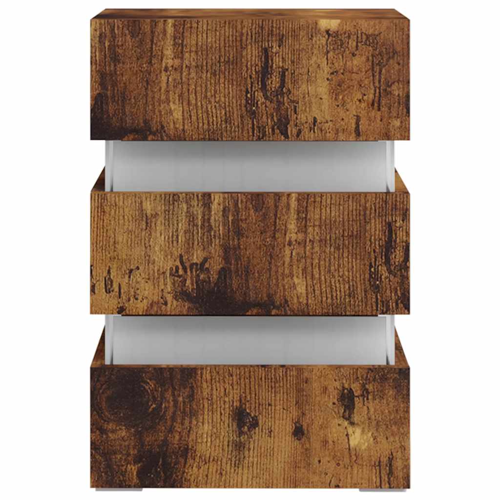 Table de chevet LED en chêne fumé 45x35x67 cm matériau bois