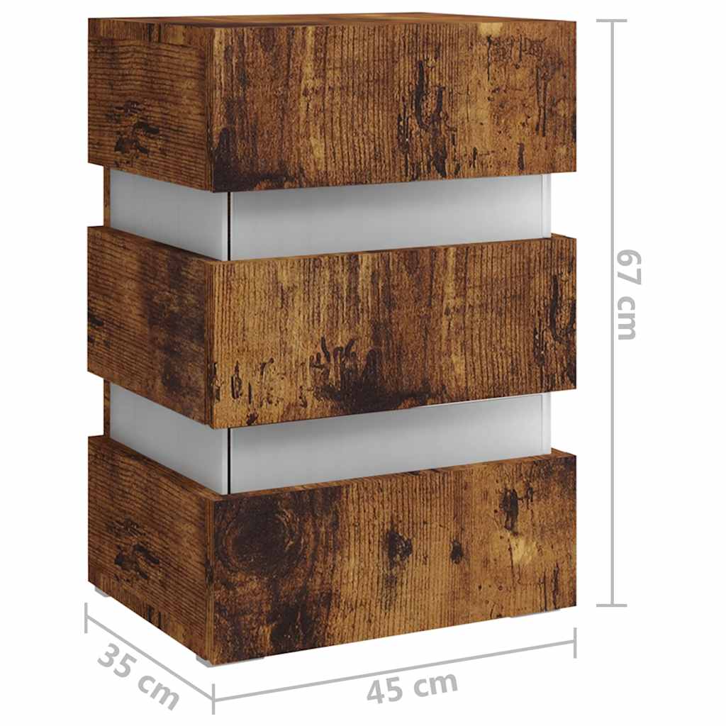 Table de chevet LED en chêne fumé 45x35x67 cm matériau bois