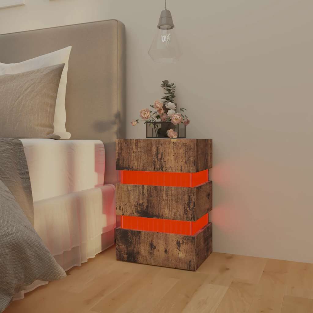 Table de chevet LED en chêne fumé 45x35x67 cm matériau bois