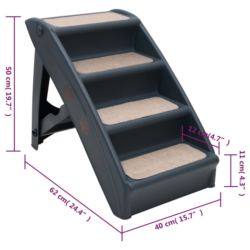Dog stairs with 4 steps, foldable, dark grey