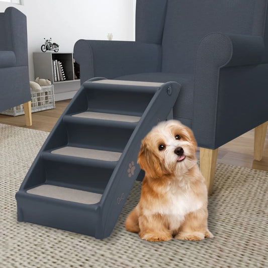 Dog stairs with 4 steps, foldable, dark grey