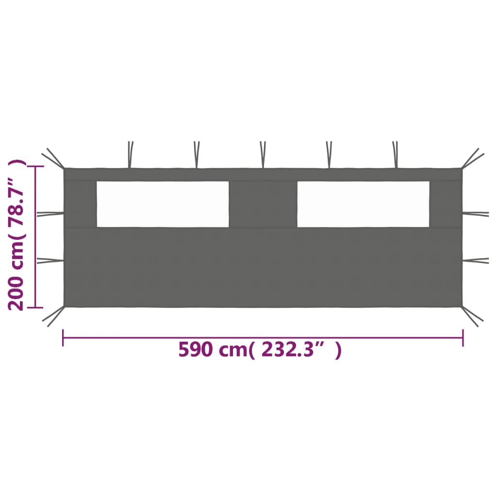 Pavillon-Seitenwand mit Fenstern 6x2 m Anthrazit