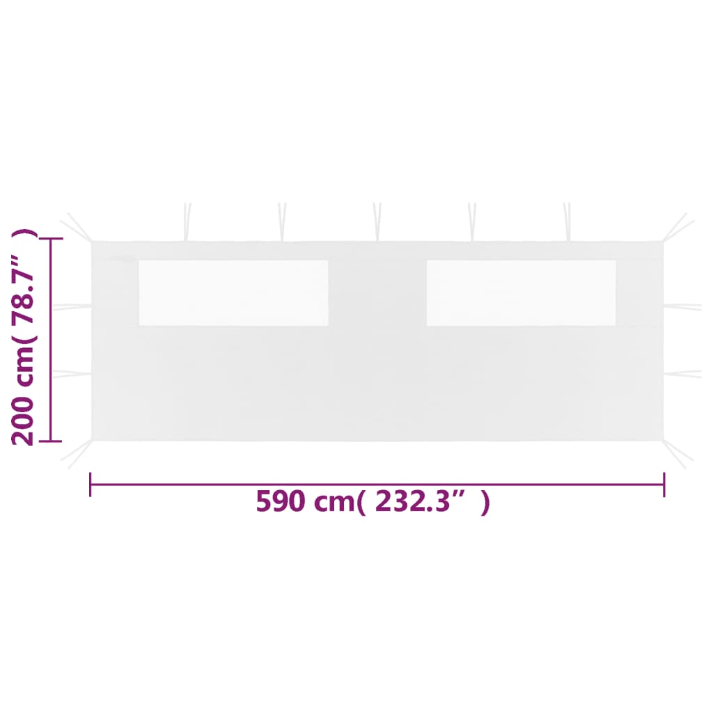 Pavillon-Seitenwand mit Fenstern 6x2 m Weiß