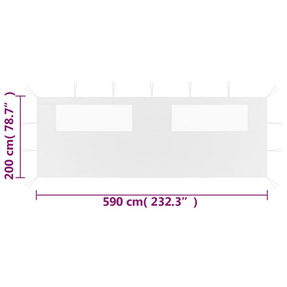 Pavillon-Seitenwand mit Fenstern 6x2 m Weiß