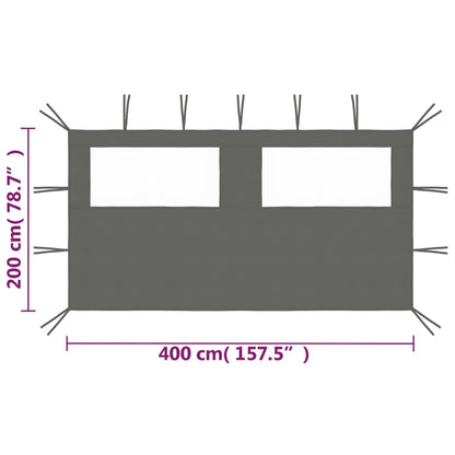 Pavillon-Seitenwand mit Fenstern 4x2 m Anthrazit