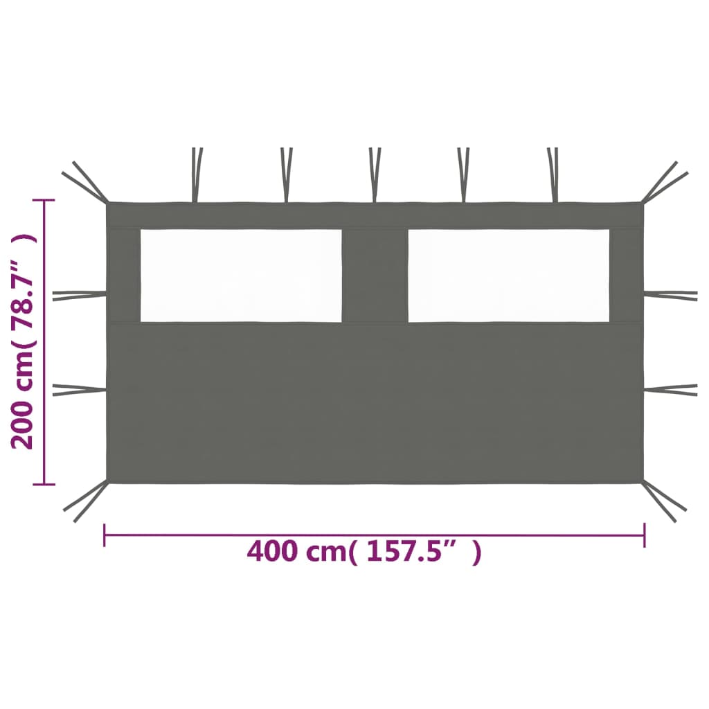 Pavillon-Seitenwand mit Fenstern 4x2 m Anthrazit