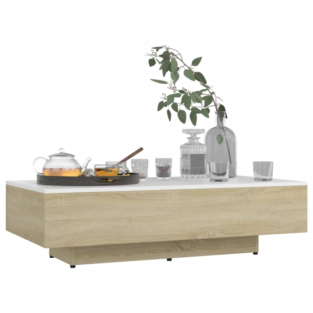 Couchtisch Weiß und Sonoma-Eiche 100x49,5x31 cm Holzwerkstoff