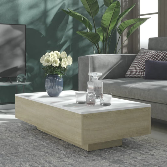 Couchtisch Weiß und Sonoma-Eiche 100x49,5x31 cm Holzwerkstoff