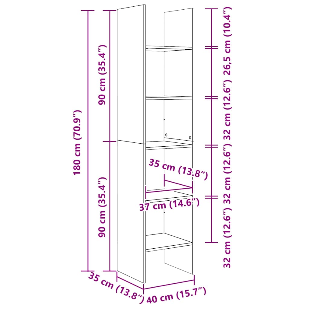Bibliothèque en chêne Sonoma 40x35x180 cm en bois