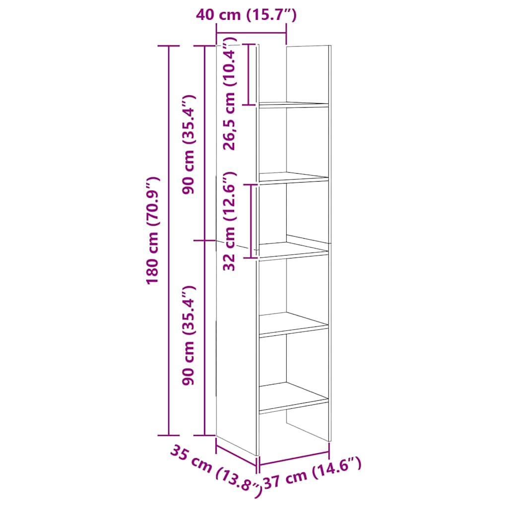 Bücherregal Betongrau 40x35x180 cm Holzwerkstoff