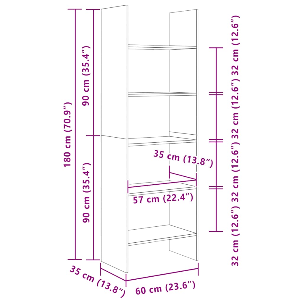 Bibliothèque chêne Sonoma 60x35x180 cm en bois