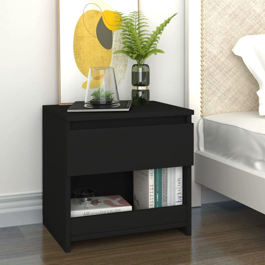 Bedside Table Black 40x30x39 cm Wood Material