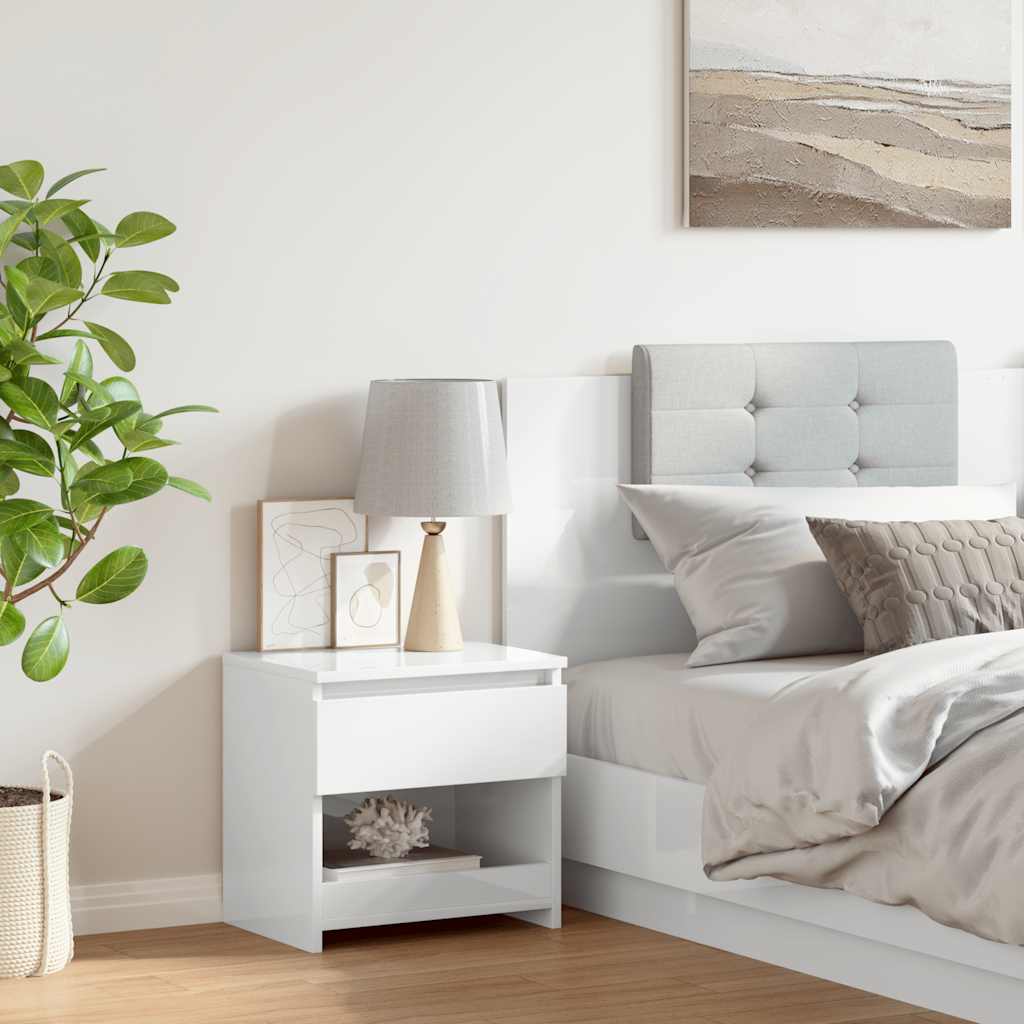 Bedside table high gloss white 40x30x39 cm wood material