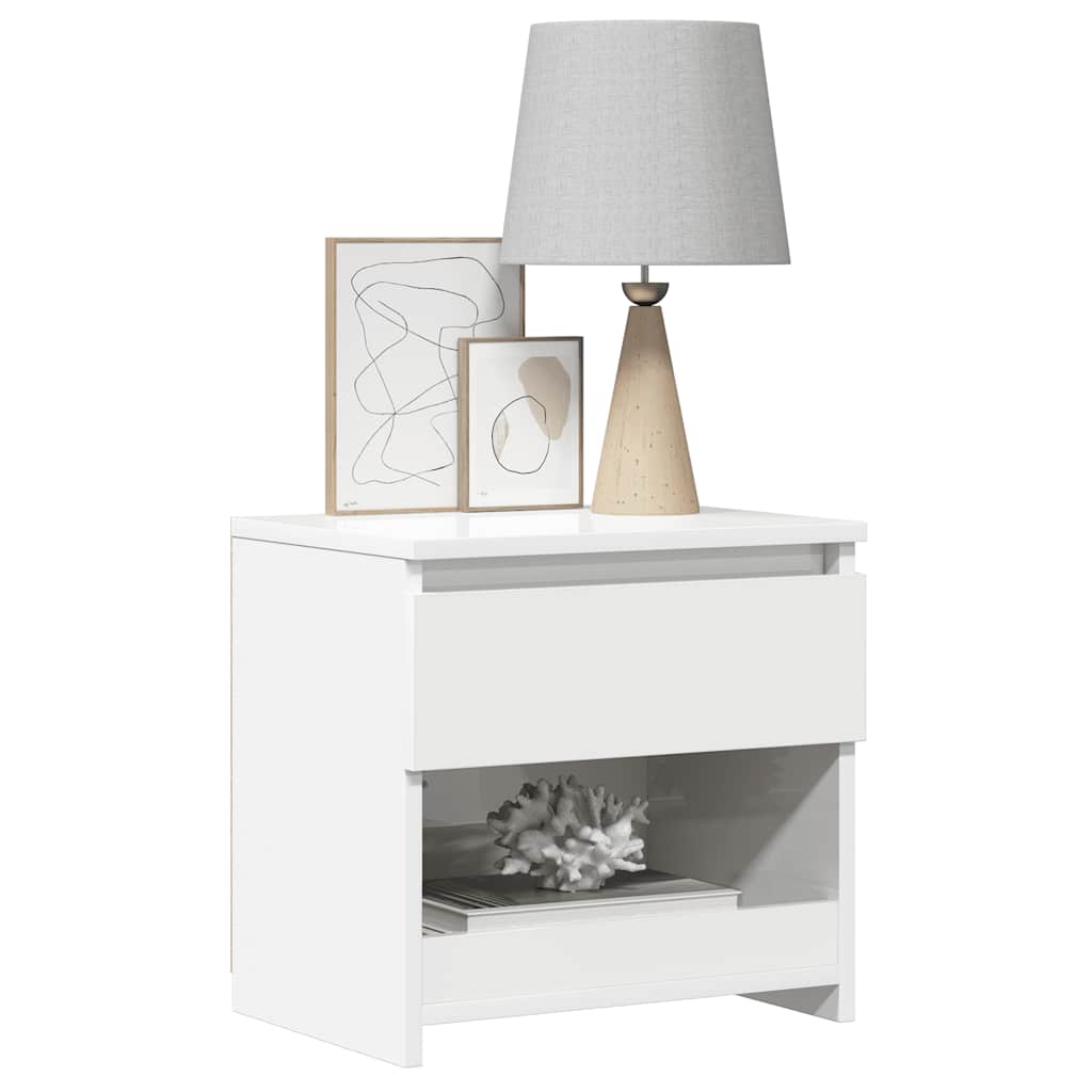 Bedside table high gloss white 40x30x39 cm wood material