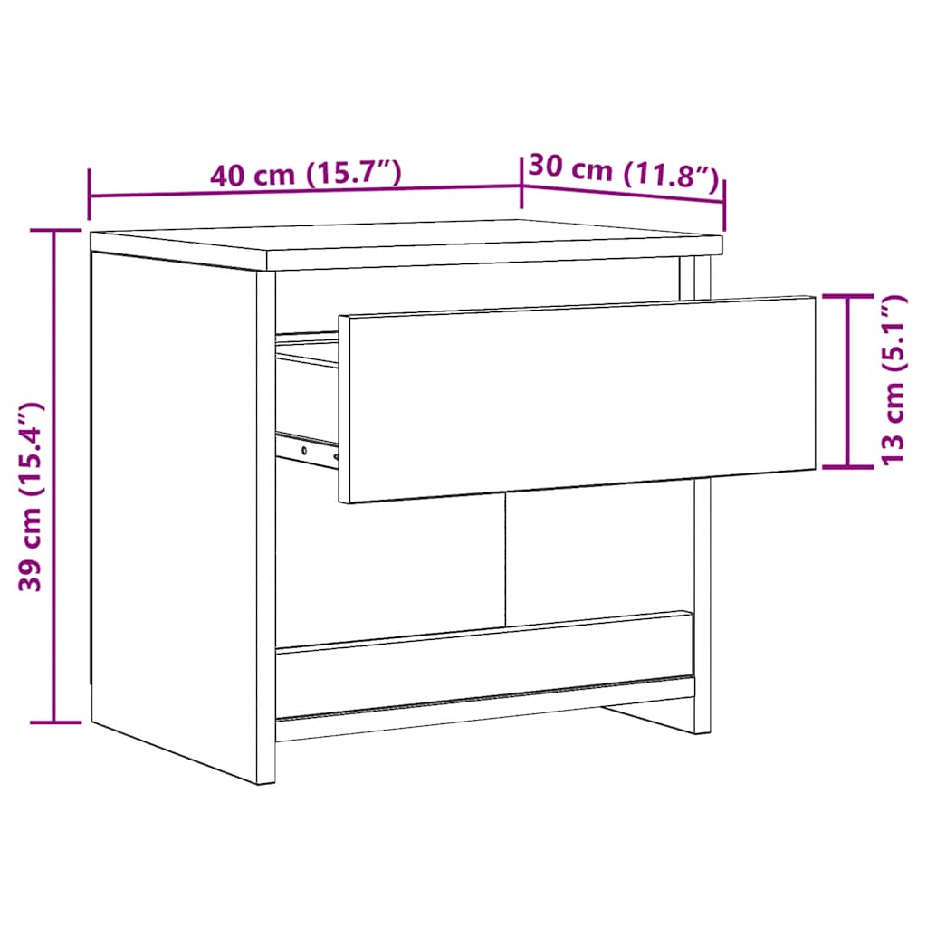Bedside table high gloss white 40x30x39 cm wood material