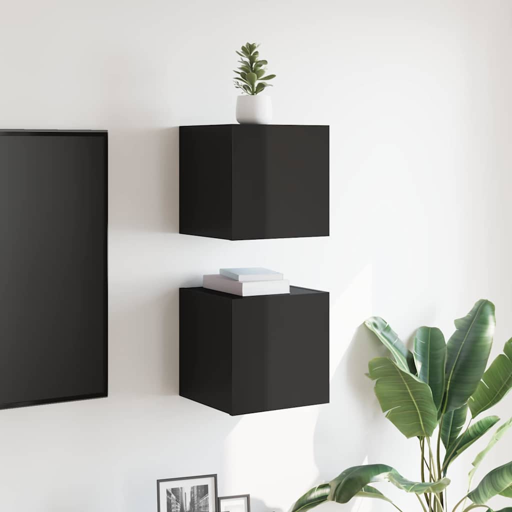 Meubles TV muraux, lot de 2, noir brillant, 30,5 x 30 x 30 cm