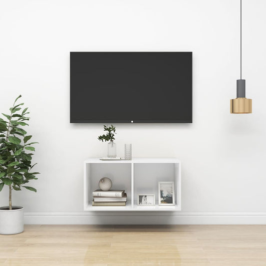 Meuble TV mural blanc 37x37x72 cm en matériau à base de bois