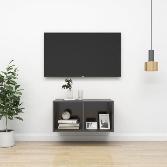 Meuble TV mural gris 37x37x72 cm en bois