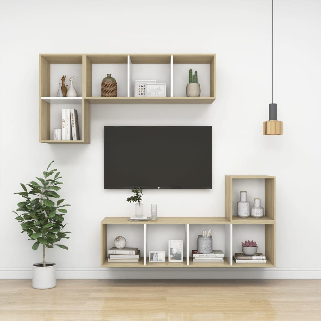 Meuble TV mural chêne Sonoma et blanc 37x37x72 cm matériau bois