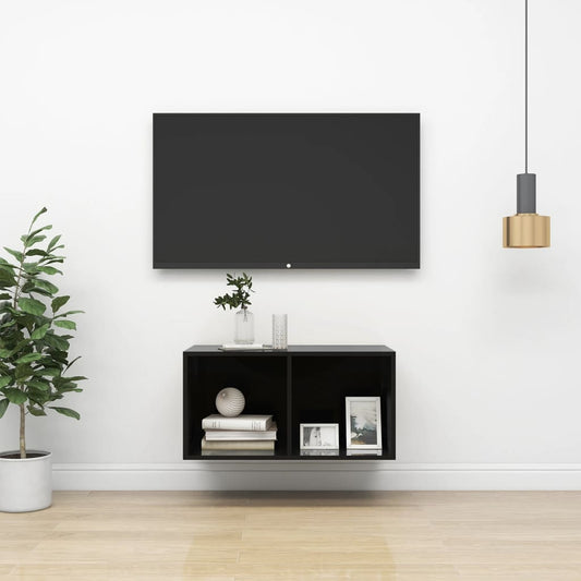 Meuble TV mural noir brillant 37x37x72 cm en bois