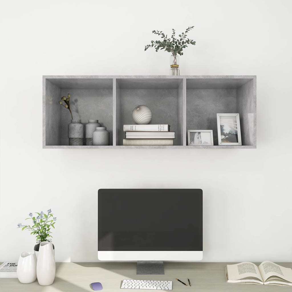 TV wall cabinet concrete grey 37x37x107 cm wood-based material
