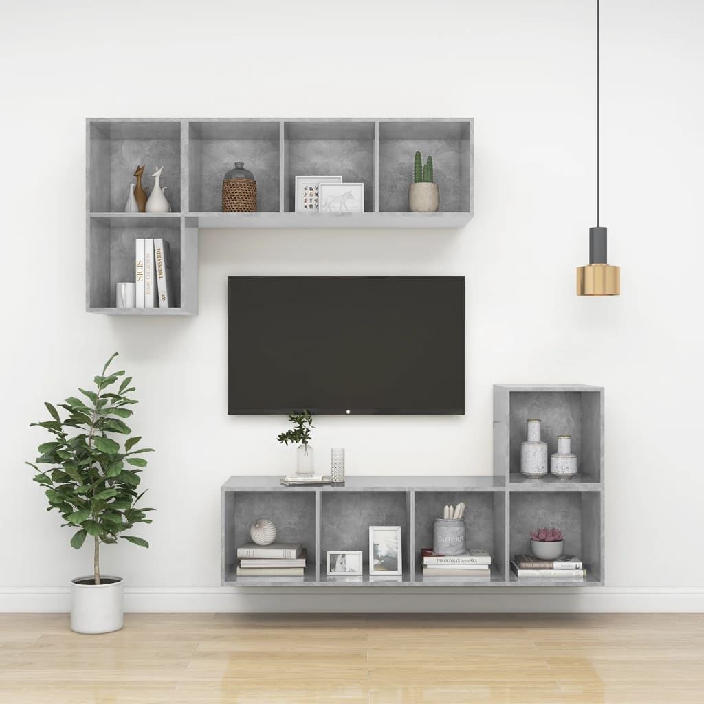 TV wall cabinet concrete grey 37x37x107 cm wood-based material