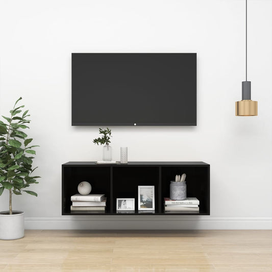 Meuble TV mural noir brillant 37x37x107 cm en bois