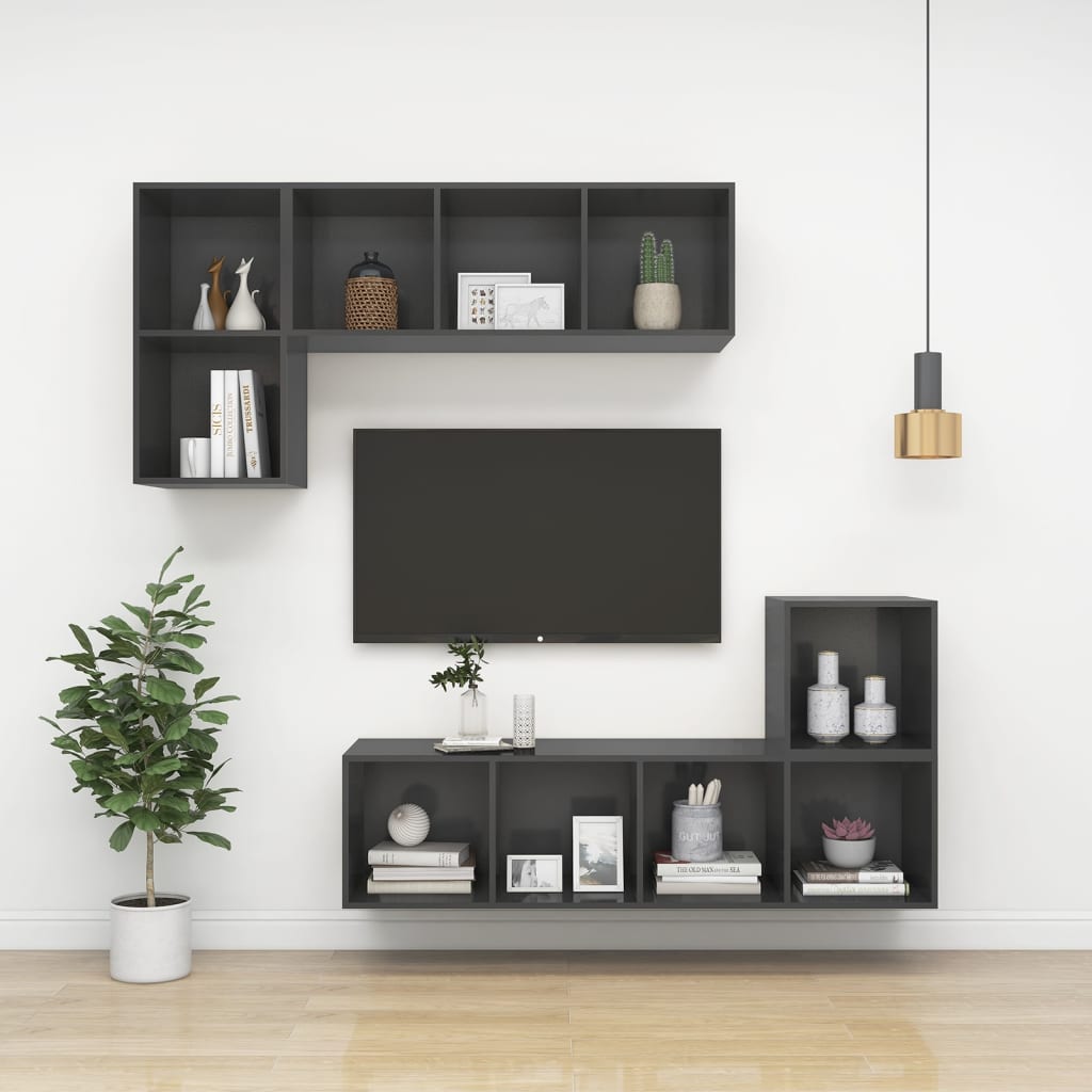 Meuble TV mural gris 37x37x142,5 cm en bois