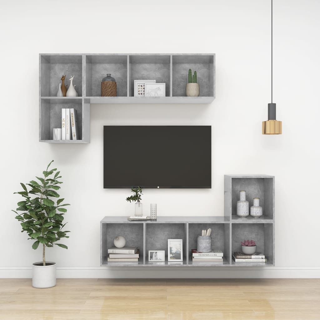 TV wall cabinet concrete grey 37x37x142.5 cm wood-based material