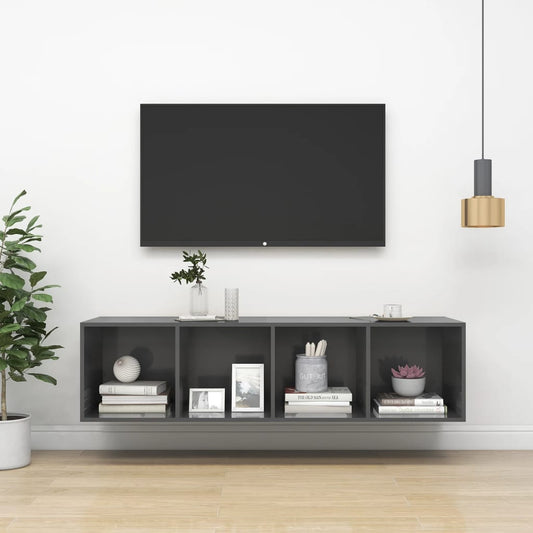 Meuble TV mural gris brillant 37x37x142,5 cm en bois