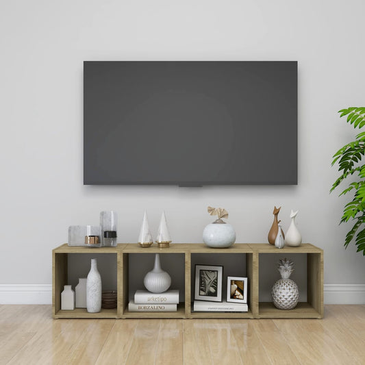 Meubles TV 4 pcs. Chêne Sonoma blanc 37x35x37 cm matériau bois