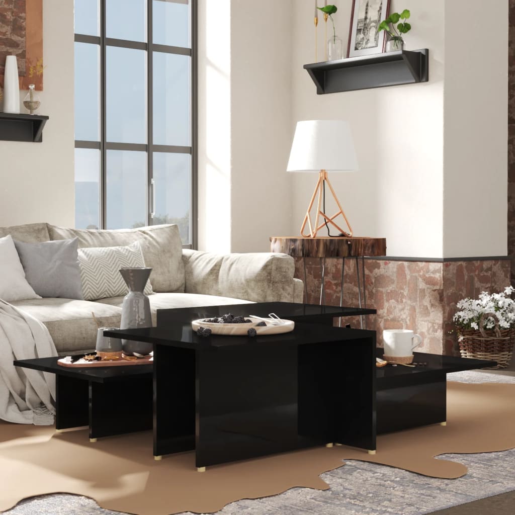 Couchtische 2Stk. Hochglanz-Schwarz 111,5x50x33cm Holzwerkstoff