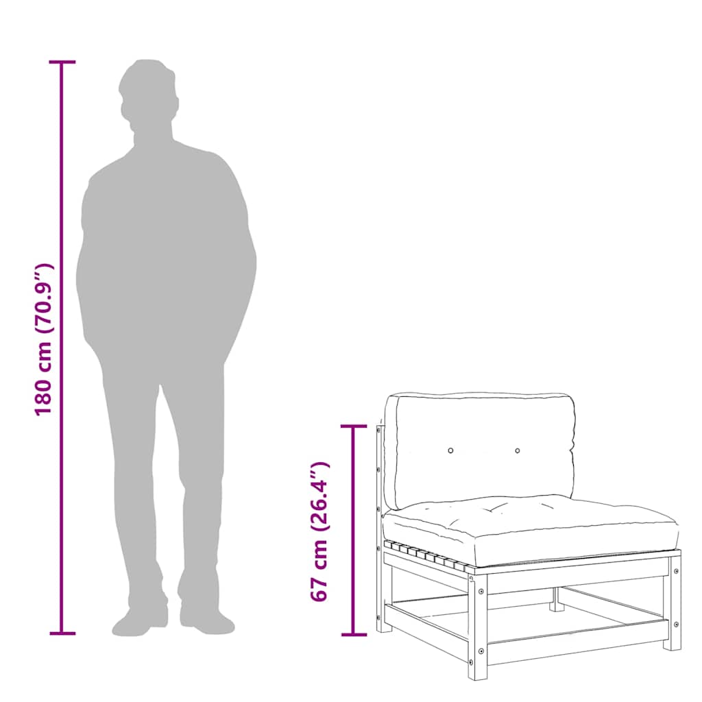 Garten-Mittelsofa mit Anthrazit Kissen Weiß Massivholz Kiefer
