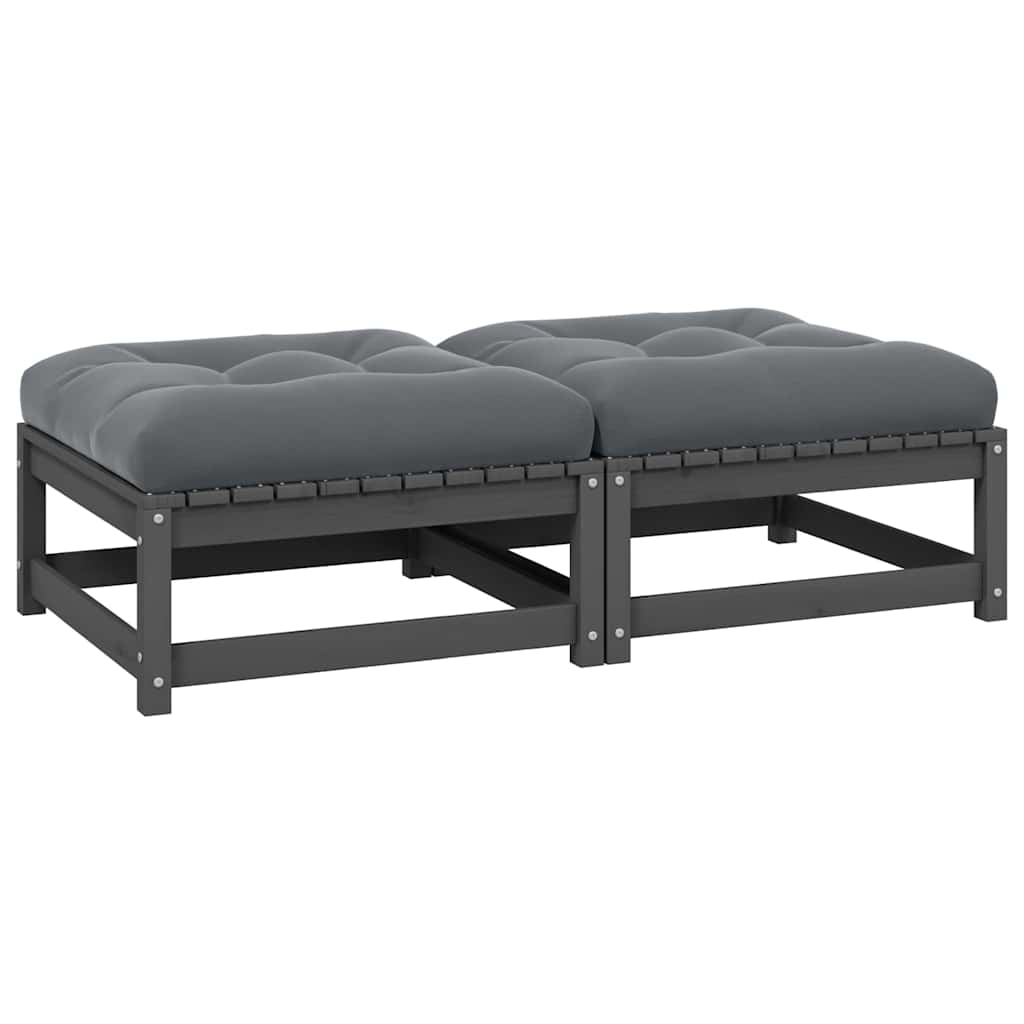 Garten-Fußhocker mit Kissen 2 Stk. Grau Massivholz Kiefer