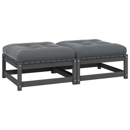 Garten-Fußhocker mit Kissen 2 Stk. Grau Massivholz Kiefer